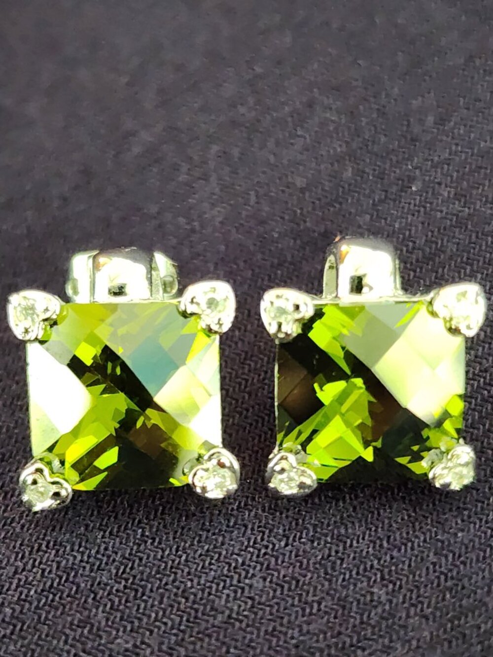 925 Sterling Silver Green Square Faceted Stone Stud Earrings